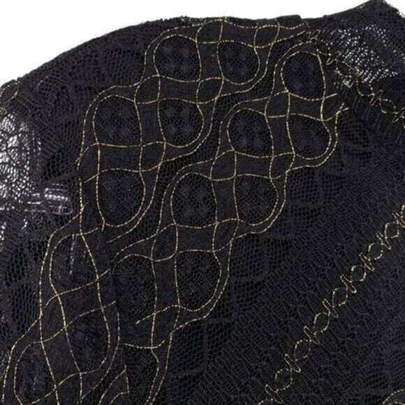 Black Lace Metallic Gold Vamp Bodycon Cocktail Dress Whimsigoth Witchy - Picture 8 of 16